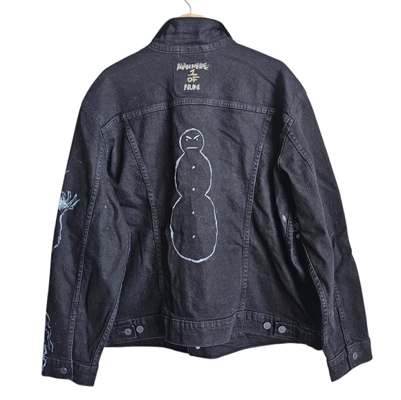 Custom Christmas Levi's Black Denim Jacket with Colorful Hand Drawn Images - Picture 4 of 8
